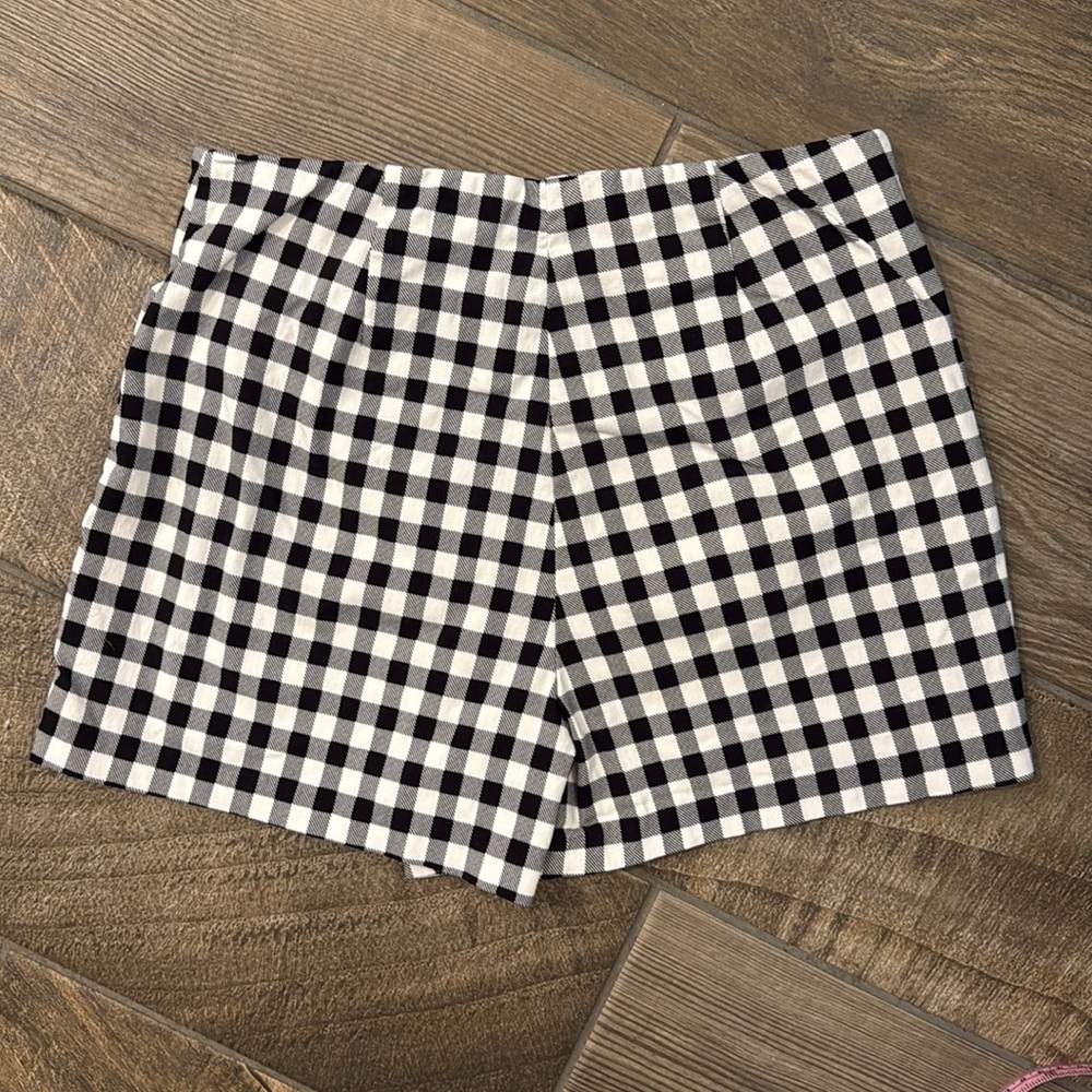 Joe Benbasset Women’s Gingham Skort Med. Black White Plaid Faux Wrap High Waist - Picture 8 of 11